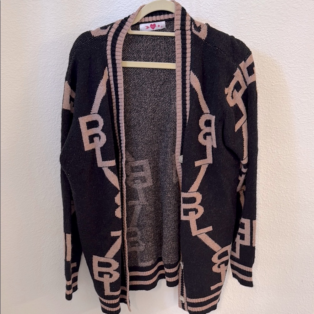 BuddyLove varsity black and tan cardigan
